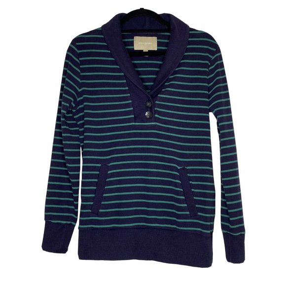 Banana Republic Outlet Ladies Size M Navy/Green Striped Cowl V Neck Pullover - Picture 1 of 10